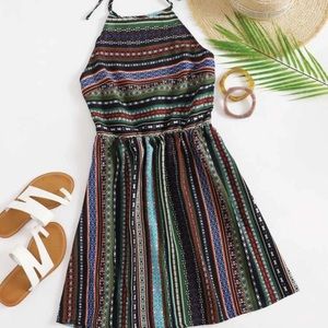SHEIN Tribal Print Tie Back Halter Dress